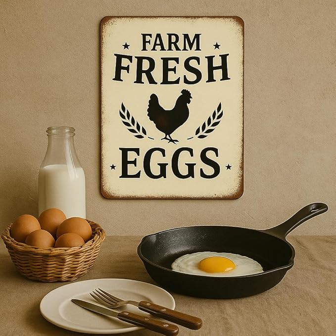 Vintage Farm Fresh Eggs Metal Sign,Farmhouse Style Tin Signs For Chicken Coop Rustic Kitchen Garden Decor Farmhouse Style 8"×12"