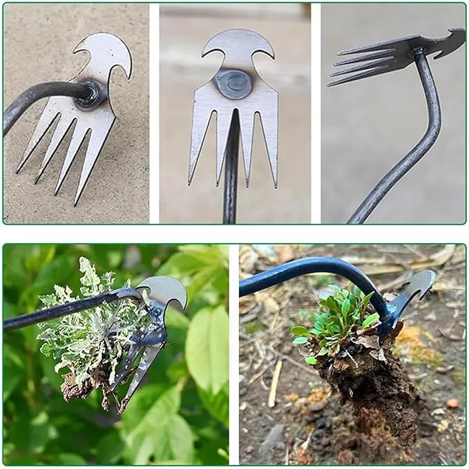 Weed Puller Tool, Weeding Artifact Uprooting Weeding Tool, Garden Weeder Tool 4 Teeth Manganese Steel Forged, Weed Master Weeding Tool, Weed Removal Tool for Vegetable Backyard Farm (Silver-50cm)