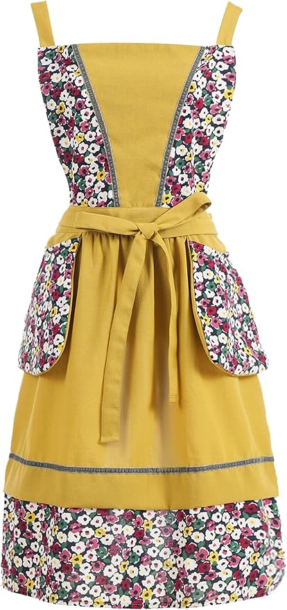 Kitchen Aprons for Women with Pockets Cute Vintage Chef Pinafore Apron for Gardening Cooking Baking Painting