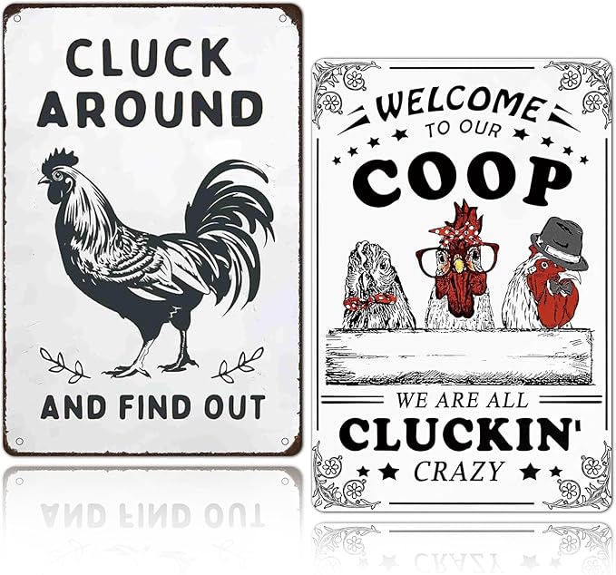 2 pack Sign for Home Farm Chicken Coop & Welcome To Our Coop Funny Chicken Sign Farmhouse Kicthen Garden Decor Chicken Coop Sign Chicken Decor 12" * 8"