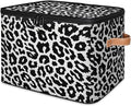Storage Cubes with Lid Fabric Storage Bins Boxes PU Leather Handles, Leopard Textures Closet Organizer Container Foldable Washable Shelf Cloth Basket, Leopard Print
