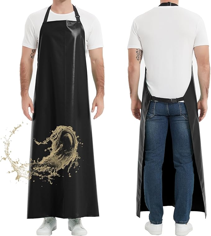 Thicker Rubber Apron, Extra Long Adjustable Apron, Heavy Duty Oil&Chemical Resistant Waterproof Work Aprons