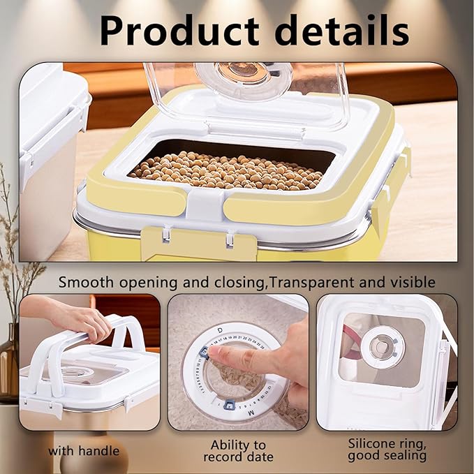 Sanbo Cat Food Storage Container Stainless Steel with Scoop, Airtight Pet Metal Food Storage Bin,Cat Food Canister,Storage Box with Date Tracker for Kitchen (Yellow, 10L)