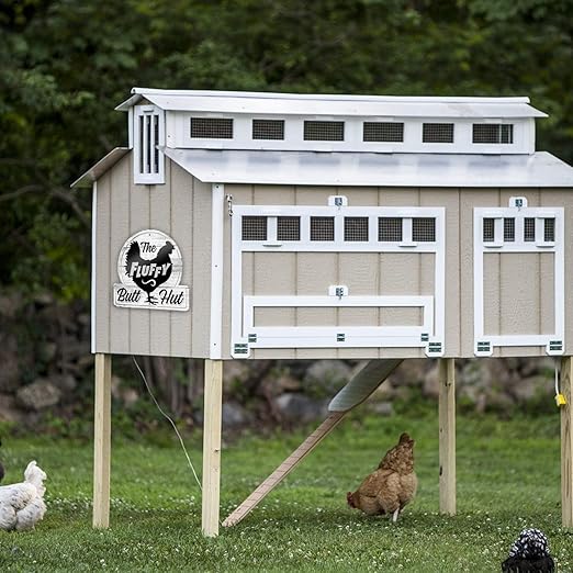 Bigtime Signs Fluffy Butt Hut Chicken Coop Sign - Funny Hen Decor for Yard or Barn - 12" x 11" PVC - Weatherproof and Lightweight Farmhouse Sign - Vibrant Chicken Lovers Gift