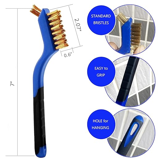 Wire Brush Set (3-Pack) for Precision Cleaning – Brass, Nylon & Stainless Steel Brushes for Rust Removal, Delicate Surfaces & Tight Spaces – 7-Inch Curved Handle