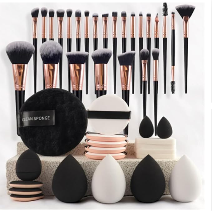 45 PCS Professional Black Makeup Brush Tools Set, Cosmetic Brush Sponge, Puff, Headband, Brush Cleaning Bow Set, Facial Makeup, Cleaning Accessories, Makeup Products, Valentine Day Item