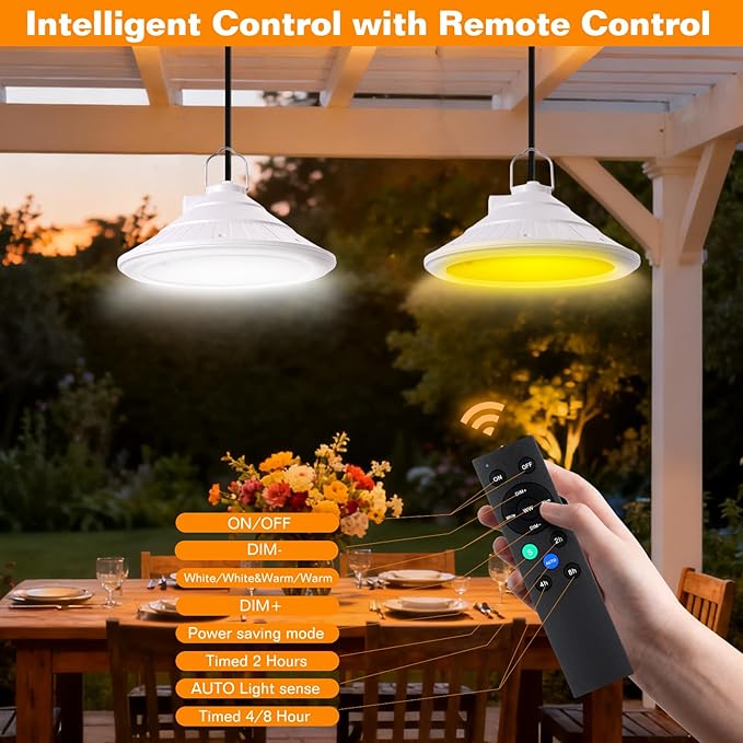 Solar Chicken Coop Light with Timer | Three-Color Dimmable LED, IP66 Waterproof Hanging Ceiling Pendant Light Suitable for Poultry Farms,Coops,Patio,Camping,Garage etc(2pcs)