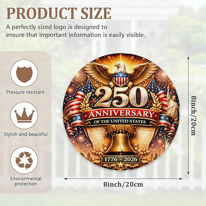 United States 250th Anniversary Round Metal Signs, Patriotic Eagle Home Decor Wall Signs, 1776-2026 America 250th Decorative Wall Signs, Gift for US Citizens