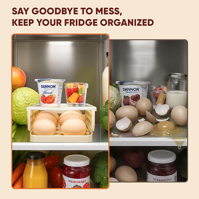 Automatic Rolling Egg Holder for Refrigerator, 1-Pack Stackable Egg Storage Containers, Smooth Glide Track, Steady Base & Dishwasher Safe