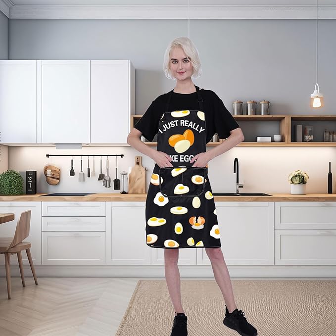 FUSTMW I Just Really Like Eggs Apron Egg Lover Gifts Cute Egg Gifts Cooking Kitchen Chef Baking BBQ Apron with Pockets
