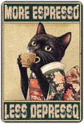 Coffee Cat Metal Signs More Espresso Less Depresso Tin Sign Kimono Cat Home Kitchen Wall Decor Bathroom Bedroom Office 12x8 Inch