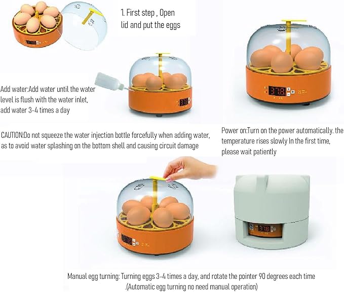 6 Egg Incubator, Automatic Temperature and Humidity Control Manual Egg Turning Poultry Incubator, Incubators for, Hatching Chicken Duck Quail Parrot (US Plug), Depisutamuf4x3e2gd-11