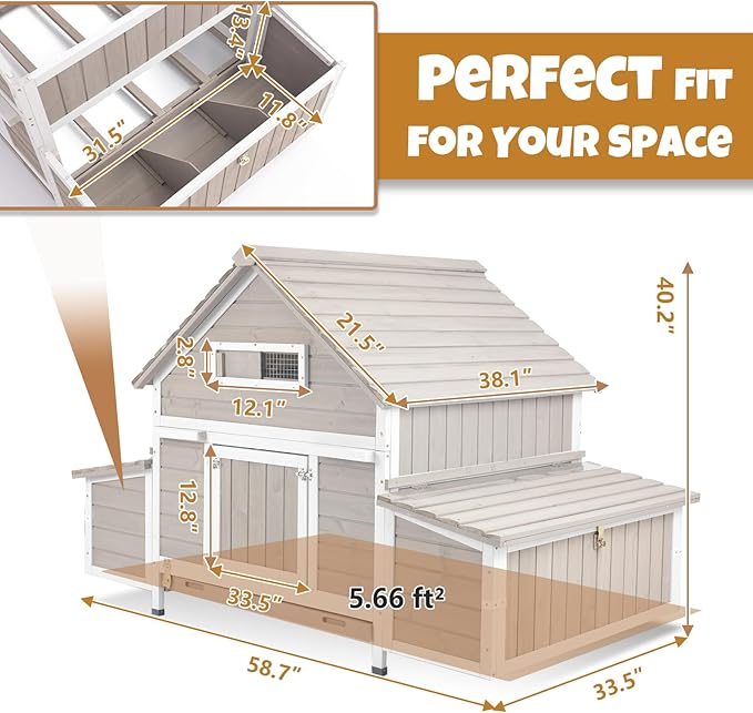 Rustic Wooden Chicken Coop, Outdoor Poultry House for 2-4 Hens, Removable Tray with Metal Locks, 6 Nesting Boxes, Openable Roof, Rabbit Hutch for Garden Backyard Patio