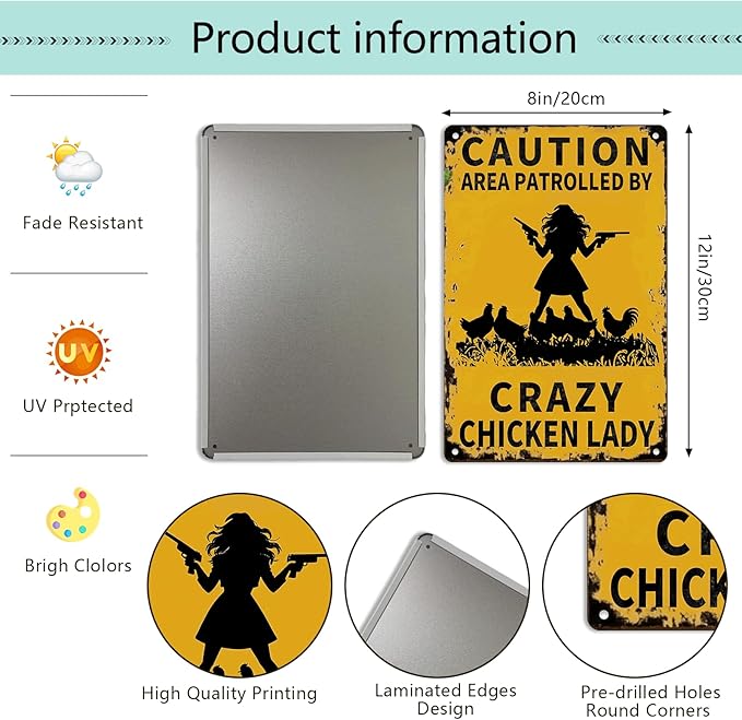 Metal Chicken Coop Sign, Funny Chicken Gifts, Tin Sign for Home Farm Chicken Coop Farmhouse Kitchen Garden Decor 8 X 12 Inch
