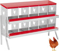 Heavy Duty 10 Compartment Metal Chicken Nesting Box – Roll Away Egg Tray, Rustproof Ventilated Laying Box, Easy-Clean Egg System – Red, 10 Grids (Without Bracket)