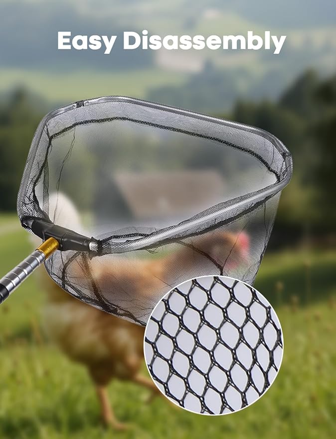 Retractable Poultry Chicken Catcher Net - Heavy-Duty Stainless Steel Extendable 16" to 58.5" Triangle Chicken Net with Secure Leg Hook for Safely Catching Chickens, Duck, Geese and Small Bird