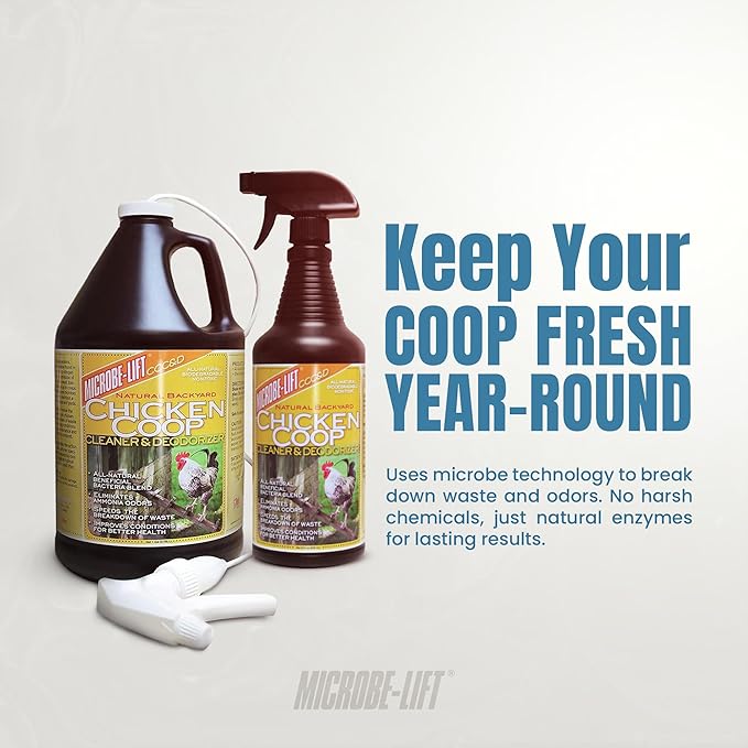 MICROBE-LIFT Chicken Coop Cleaner and Odor Eliminator, Use on All Surfaces and Supplies, Turns Chicken Poop Into Fertilizer, Ammonia Reducer, Highly Concentrated and Safe Formula, 1 Gallon