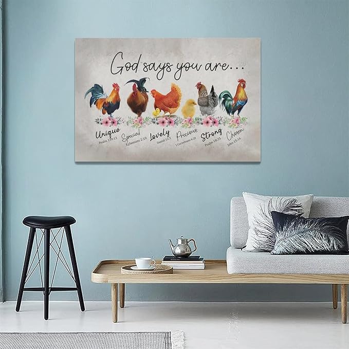 banonaty Rooster Kitchen DecorWall Art Rustic Farmhouse Chicken PicturesWall Decor Country God Says You Are Canvas Prints Framed Artwork Home Office Decorations For Bathroom Dinning Room 24/inx16/in