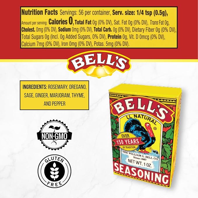 Bell's All Natural Seasoning 1oz Box, Classic Salt-Free Poultry Blend, Gluten-Free, Kosher & Non-GMO