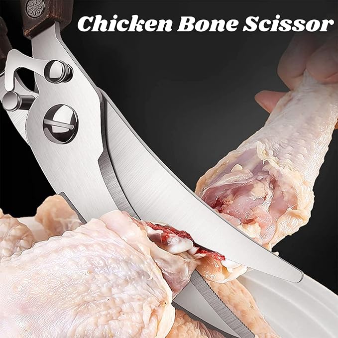 Poultry Shears, Heavy Duty Kitchen Shears with Serrated Edge, No Rust Spring Loaded, Multipurpose Stainless Steel Kitchen Scissors for Chicken, Bone, Meat, Turkey, Fish Thanksgiving Christmas Gifts
