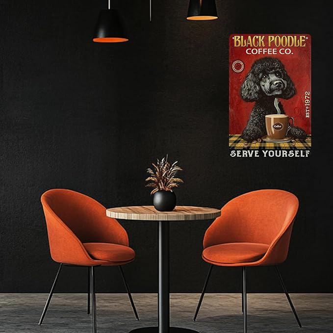 Retro Metal Tin Sign Coffee Company Black Poodle Sign For Outdoor & Indoor Wall Poster Home Bar Shop Decorations Coffee Vintage Sign Gift Poster 12x8 Inch