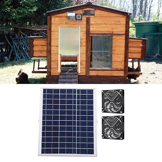 TOPINCN 15W Solar Panel Fan Kit IP65 Weatherproof Dual Fan Solar Exhaust Ventilation for Chicken Coop Greenhouse Shed Pet House Outdoor Use