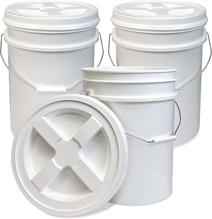 ePackageSupply 5 Gallon White Bucket with White Gamma Seal Screw on Airtight Lid | Made in USA | Food Grade | Heavy-Duty HPDE Plastic | Durable 90 Mil Pail | Easy Stack and Store | BPA Free (3 Count)