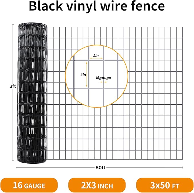 Welded Wire Fence PVC Coated Chicken Wire Fencing Roll,2 Inch x 3 Inch 16GA Garden Fence,36 Inch x 50 Foot Metal Poultry Netting Use for Animals Yard Vegetable Plant Protection