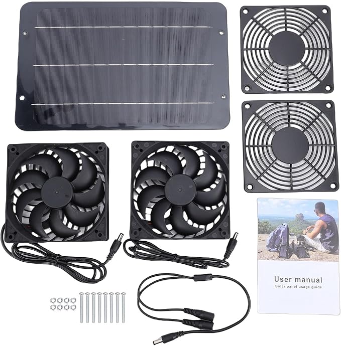 TOPINCN Solar Powered Fan, 7W Dual Solar Ventilation Exhaust Fan with Protective Net for Chicken Coop Dog House Greenhouse Shed Attic, Water Proof Monocrystalline Panel