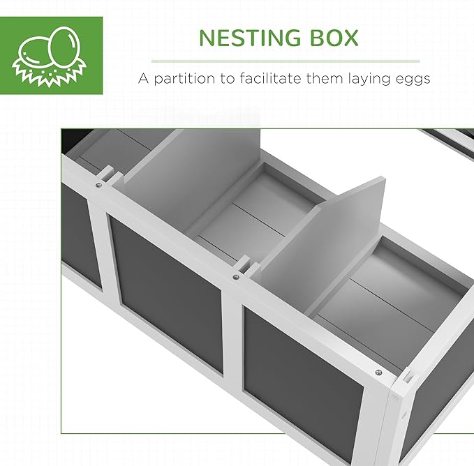 PawHut Wooden Chicken Coop, Chicken Tractor for 6 Chickens, Outdoor Poultry Cage Rabbit Hutch Duck Coop Hen House with Nesting Box, Tray, Windows, Dark Gray