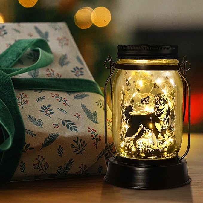 kyoryuger Alaskan Malamute Gifts for Women/Men, Pet Solar Lanterns Alaskan Malamute Dog Lover Lantern Pet Loss Dog Memorial Lights Solar Garden Decoration for Yard,Patio,Torches Lights Home Decor
