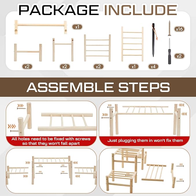 Leinuosen 4 Ladder Large Chicken Perch Ladder for Coop & Brooder Pine Wood Chick Roosting Bars with 4 Black Camping Nails, Poultry Jungle Gym Accessories