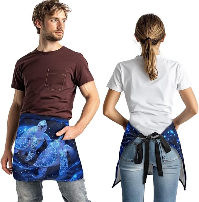 Waist Apron with 3 Pockets Waterproof 13 Inch Short Half Waist Aprons Women Men Server Aprons Waitress Waiter Apron