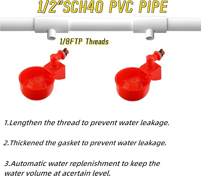 8 Pack Automatic Chicken Waterer Cups with 1/2" PVC Tee Fittings Chicken Water Cups, Chicken Water Feeder, for Chicks, Duck, Goose, Turkey. Poultry Waterer Feeder Kit