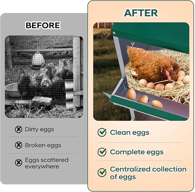 Nesting Boxes for Chickens, 8 Compartments, Nesting Boxes with 4 Dummy Eggs and 10 Dampproof Pets Mats, Green, Stainless Steel, Wall-Mountable & Roll Away Design with Stand