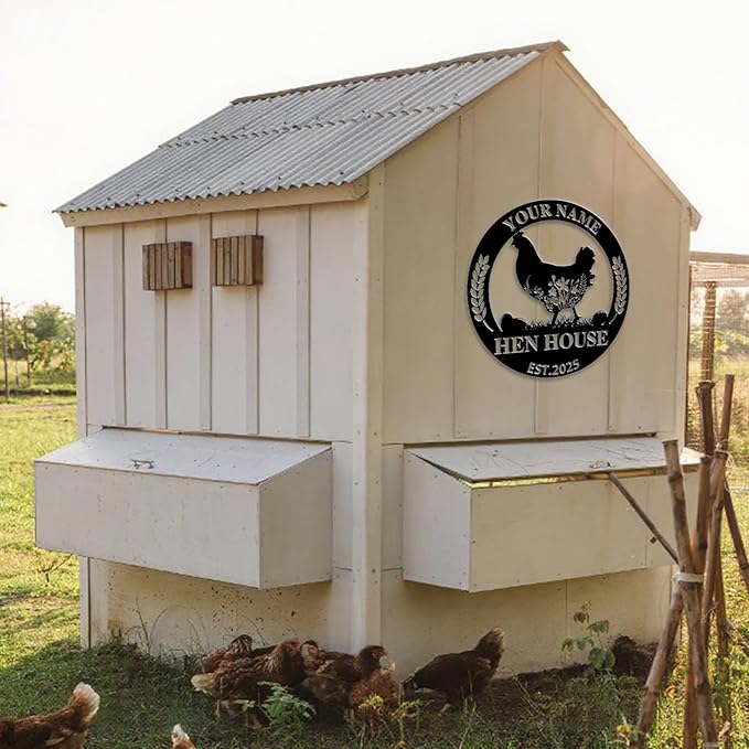 Custom Chicken Coop Metal Sign, Personalized Farmhouse Wall Decor, Vintage Fluffy Butt Hut Decor, Custom Name Sign for Farm, Gifts for Chicken Lovers