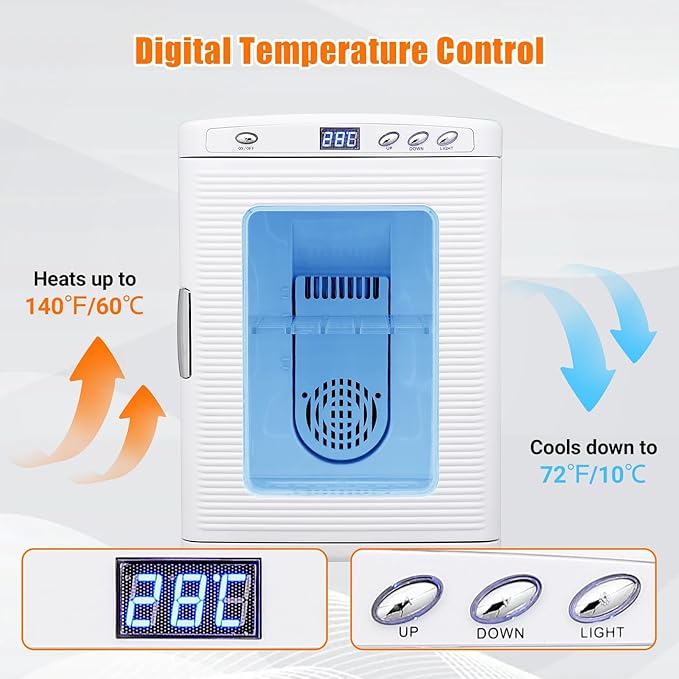25L Reptile Incubators for Hatching Eggs, Digital Science Lab Incubator,Cooling and Heating 10-60°C, 12VAC/110VDC Dual-Power Small Portable Incubator for Laboratory, Home, Vehicle, White