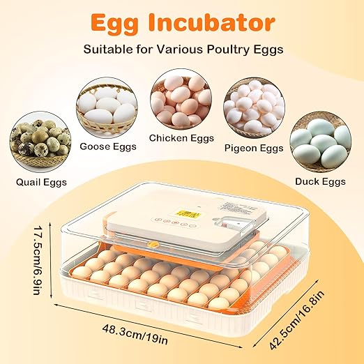 56 Egg Incubator for Hatching Chicken, Egg Incubator with Automatic Egg Turning and Humidity Temperature Control, Egg Candler, Chicken Incubator for Ducks/Quail/Goose Farm House lab Class