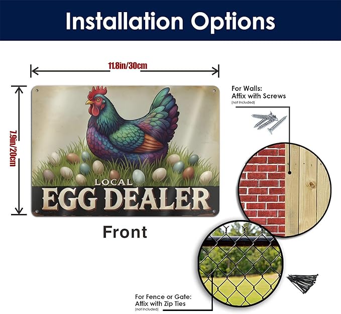 Local Egg Dealer Funny Chicken Coop Sign Farm Fresh Eggs Aluminum Sign Humorous Poultry Farm Decor Gift for Chicken Lovers Rustic Metal Sign 8x12 Inches Style-04