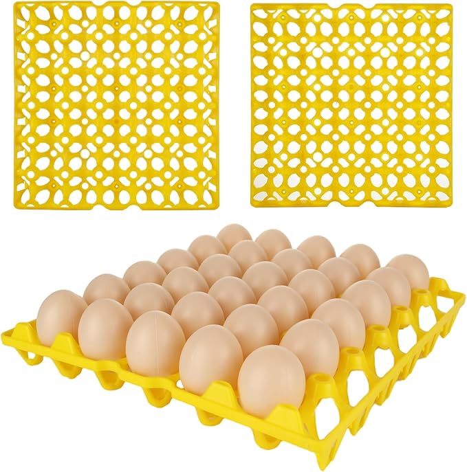 DAJAVE 12 Pack Plastic Egg Tray, Yellow Egg Crates 30-Eggs Flats for Home Chicken Farmers, Stackable Eggs Cartons Flats Hold Multiple Egg for Packing, Storage, Shipping