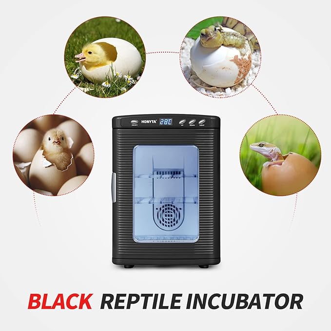 RYFT Incubators for Hatching Eggs, 25L Portable Reptile Scientific Lab Incubator with 5°C-60°C, 12V/110V Heating and Cooling for Small Reptiles (Black)