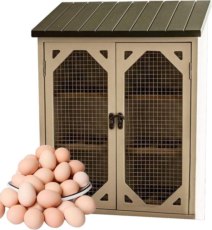 Wooden Egg Storage Cabinet Holds - Farmhouse Storages Organizer Cabinet With Double Doors | Eggs Storage Box With Wire Mesh Window | Vintage-style Egg Holder Home Kitchen Pantry Cabin Coop Farm