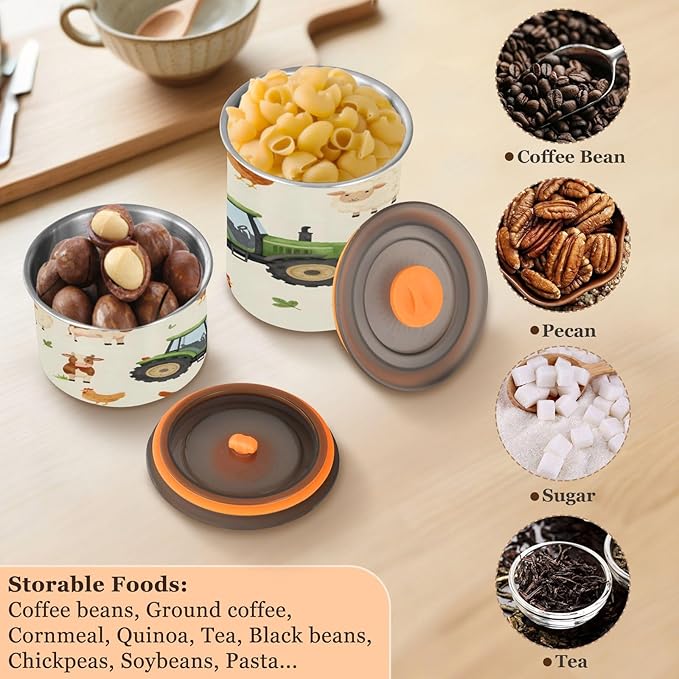 Farm Animals Cartoon Tractor Coffee Canister 30oz Stainless Steel Airtight Food Storage Container with Lid for Beans/Cereal Preserval