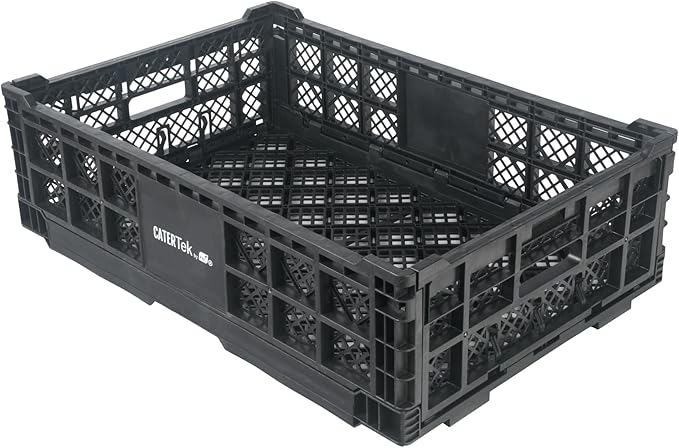 Restaurantware Plastic Milk Crates for Storage - 10 Pack - Cater Tek Stackable Storage Buns for Organizing - Collapsible Storage Basket for Groceries, Black
