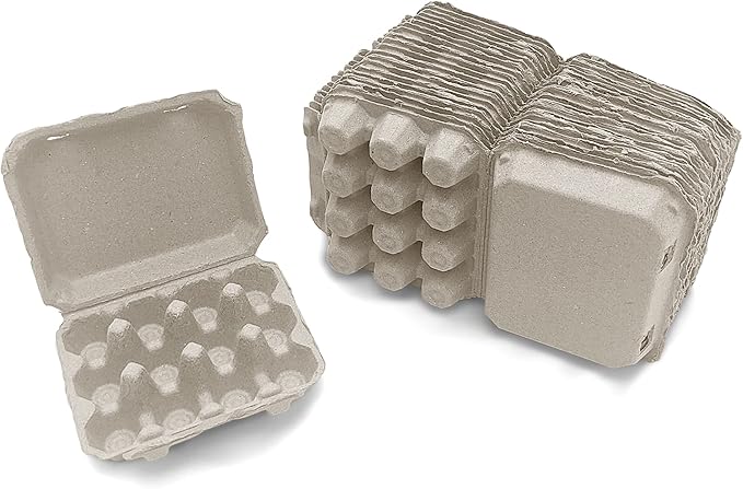 Henlay Quail Egg Cartons - Recycled Cardboard Paper Pulp 3x4 Square Style - Holds One Dozen Eggs (30)