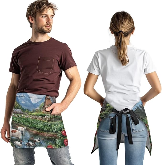 Waistress Apron with Pockets Coffee Waiter Apron Long String Chef Half Aprons for Cooking Kitchen Hairdresser