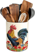 Hexagram Rooster Decor Utensil Holder, Rooster Chicken Kitchen Decor Ceramic Utensil Holder for Farmhouse Chicken Kitchen Decorations Indoor Rustic Farmhouse