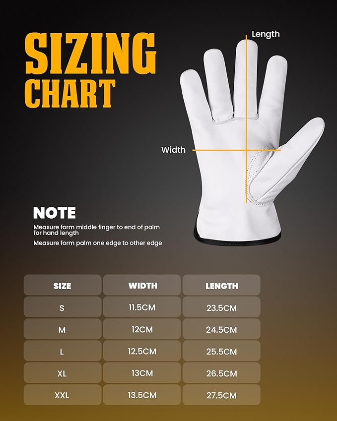 12 Pair Heavy Duty Leather Work Gloves for Men & Women – Cowhide Construction & Yard Leather Gloves – Puncture Resistant Safety Gloves for Landscaping & Outdoor Use (L)