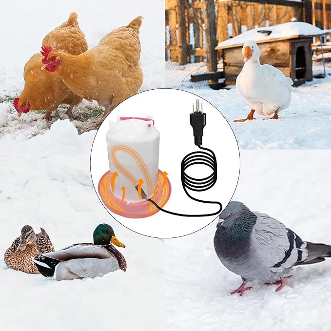 Chicken Water Heater Cord, Freeze-Proof Heated Waterer for Chickens & Poultry, Safe Low-Watt Heating Cable Keeps Water Ice-Free in Winter for Ducks, Rabbits & Small Animals (2 Pack)
