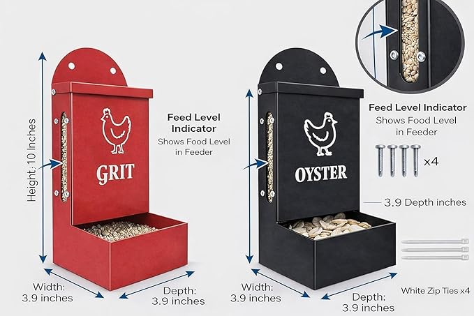 Premium Metal2 Packs Oyster Shell Feeder for Chicken with Viewing Window Grit Oyster rain Cover Fodder Crushed Alimento para Chicken Coop Accessories Improve Eggshell Quality and Hen Health